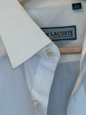Vintage Lacoste Men's White Button-Up Dress Shirt